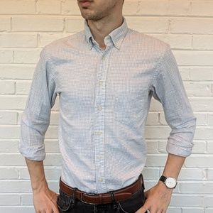 White, checkered, soft-cotton, button-down shirt